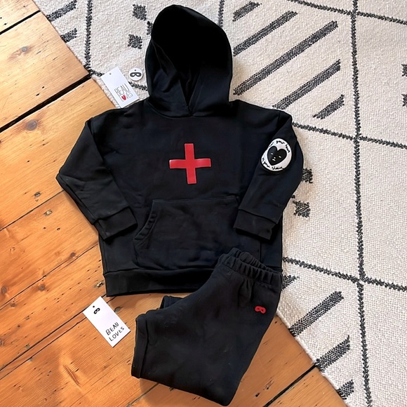 Black Kids Matching Set with Red Cross Design